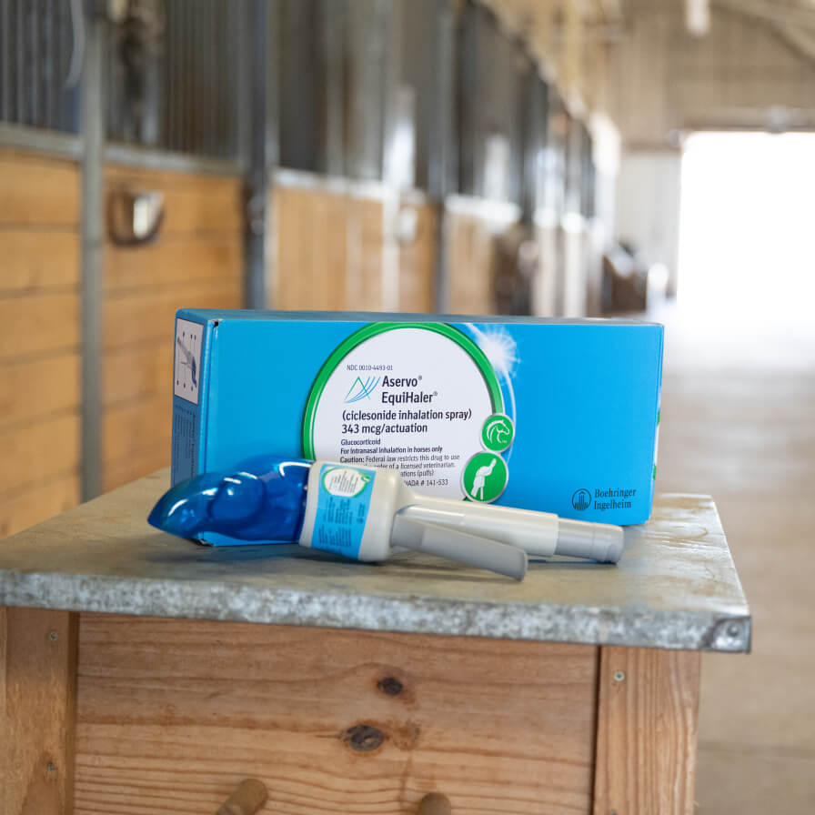 Blue Aservo packaging sitting on a table in a barn