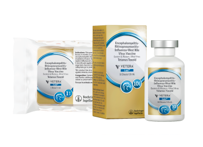 Vetera Gold product shot used for vaccines in equine health.